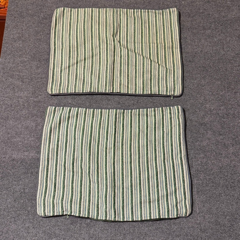 Niche Set of 2 Woven Stripe Throw Pillow Covers Green Blue Textured 25x18.5